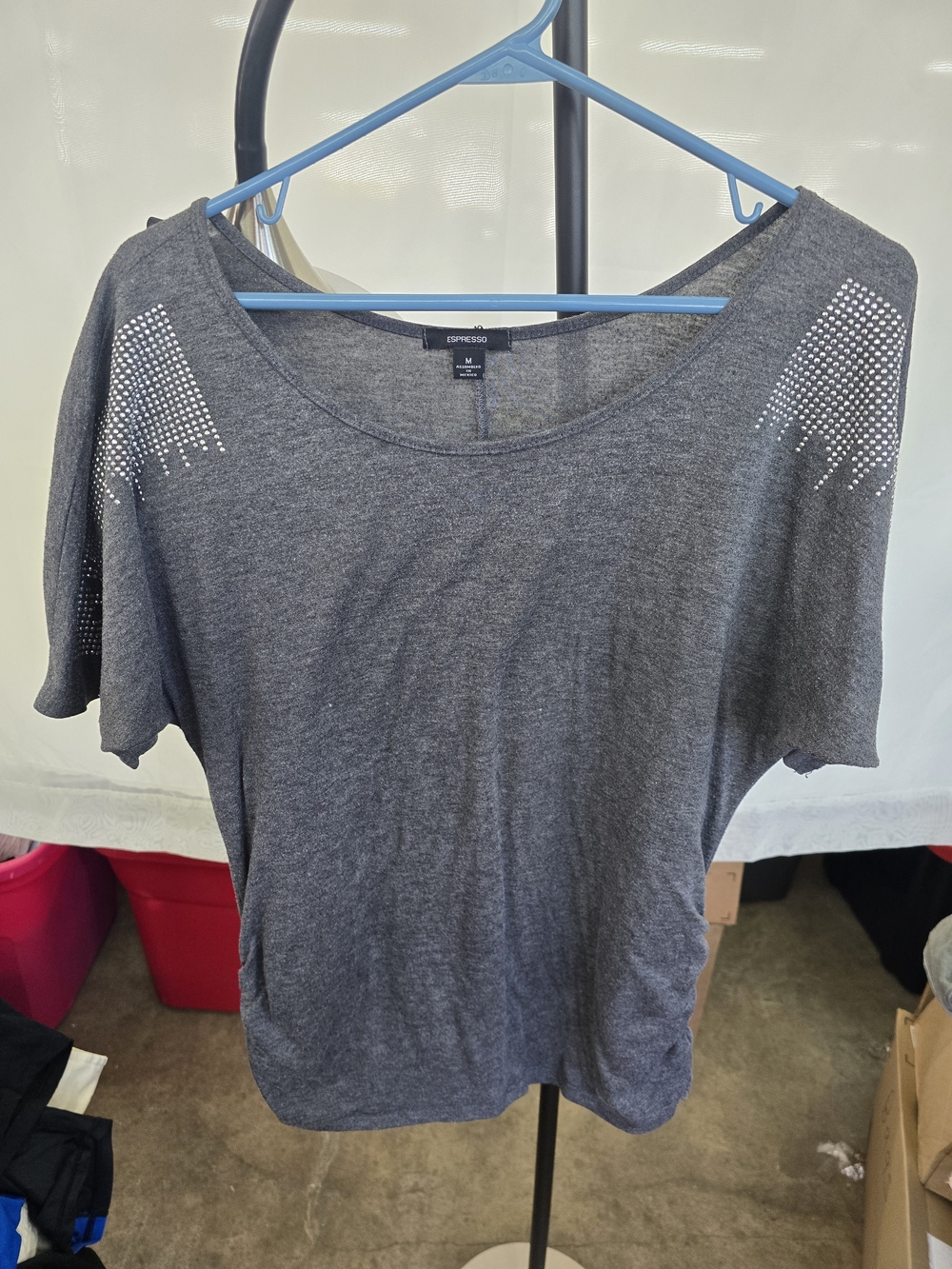 Espresso Women's Charcoal Gray Short-Sleeve Rhinestone Accent Top